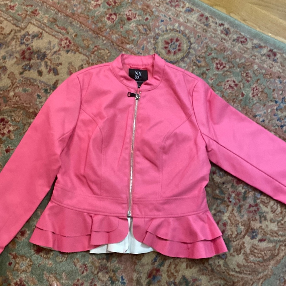 Pink peplum jacket- faux leather